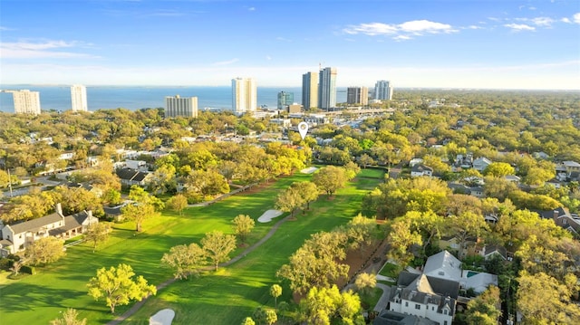 bird's eye view with a view of city and a water view