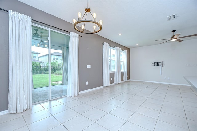 17805 Everlong Dr, Land O Lakes, FL 34638 - spare room with light tile patterned floors, a chandelier, ceiling fan, and recessed lighting