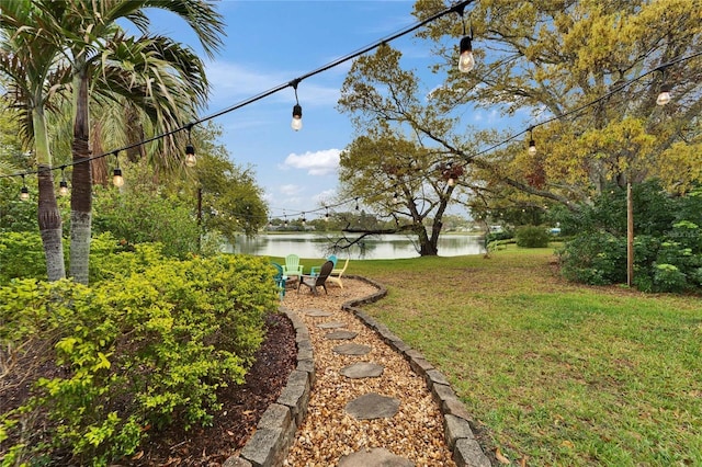 view of yard with a water view