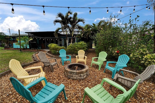 view of patio / terrace featuring a fire pit