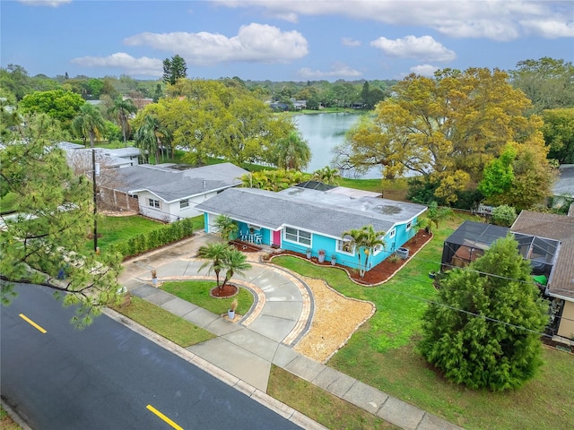 bird's eye view featuring a water view