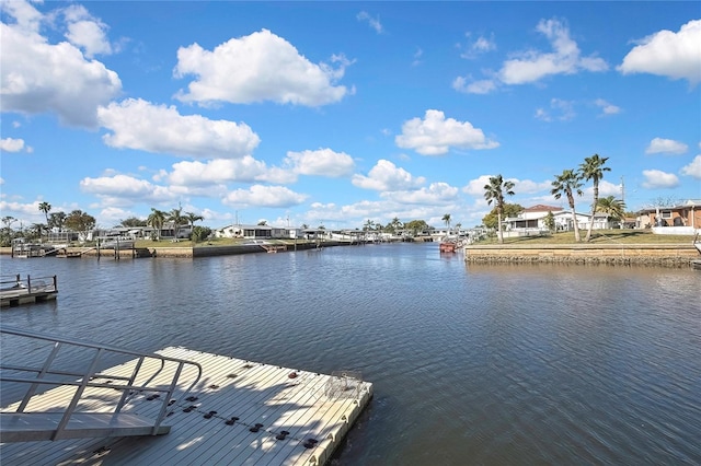 view of dock with a water view