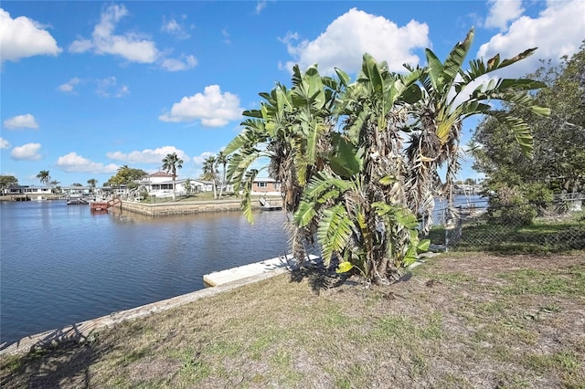 view of water feature with fence