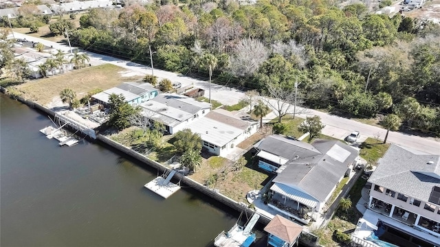 aerial view featuring a water view and a residential view