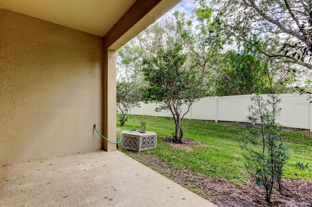 view of yard with a patio area and a fenced backyard