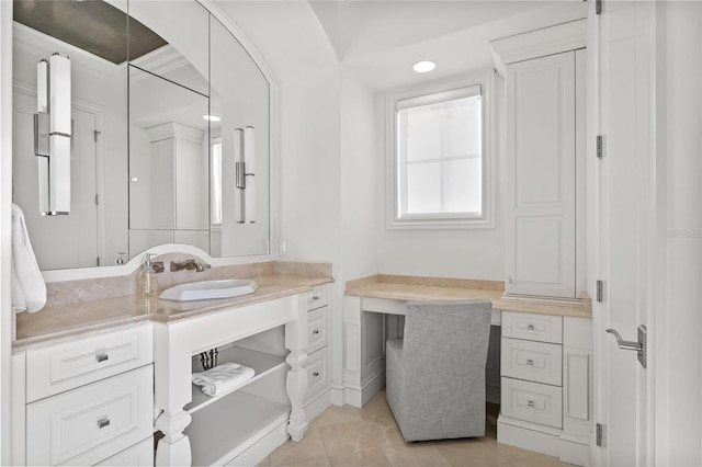 bathroom with vanity and tile patterned floors