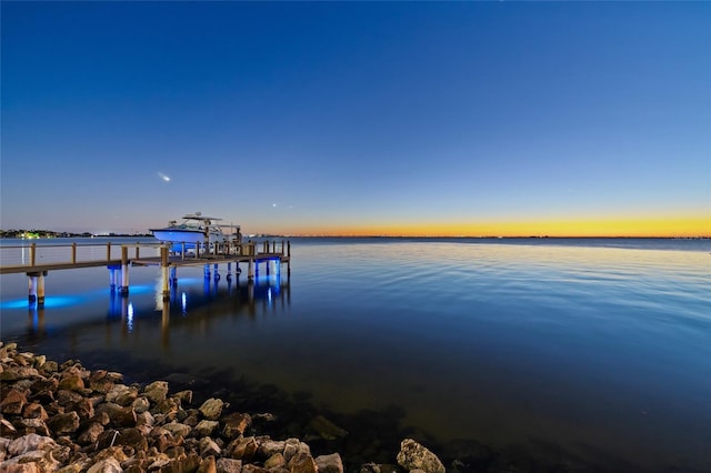 view of dock with a water view