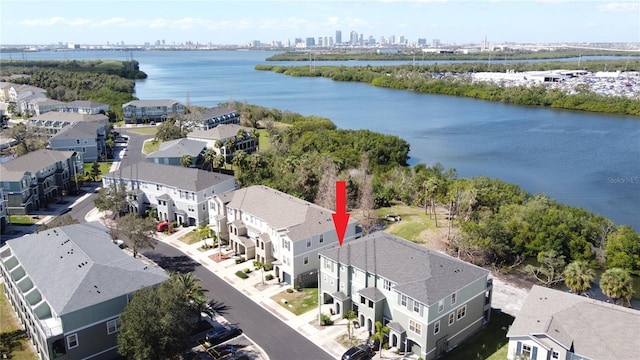 aerial view with a view of city and a water view