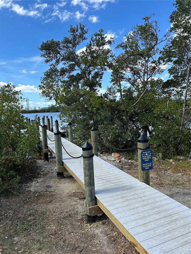 view of dock featuring a water view