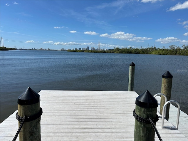 view of dock with a water view