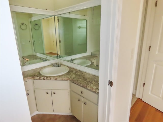 bathroom featuring wood finished floors and vanity