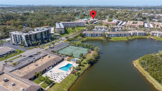 bird's eye view featuring a water view