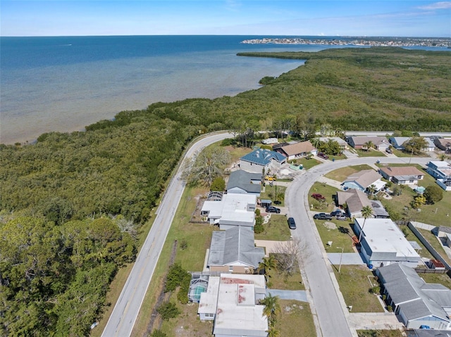 aerial view with a water view and a residential view