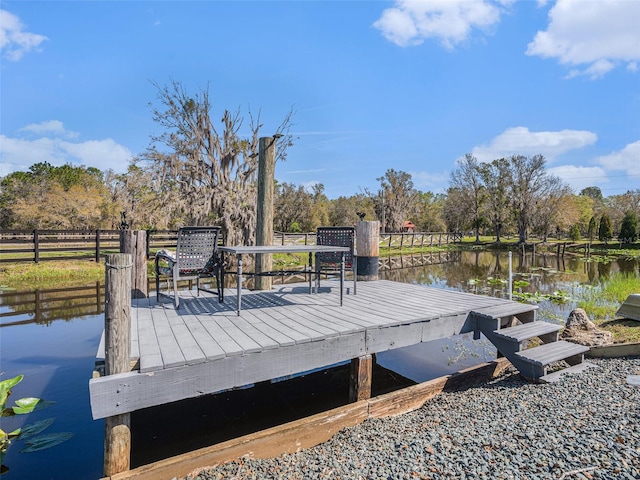 view of dock with a water view