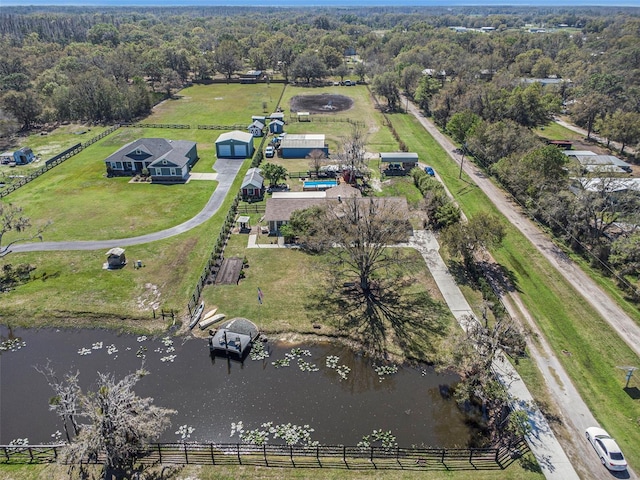 aerial view with a water view