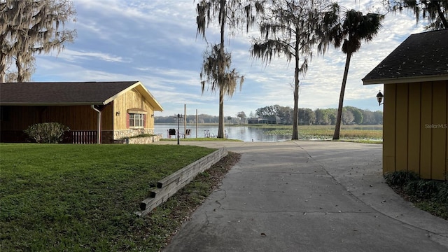 view of street with a water view