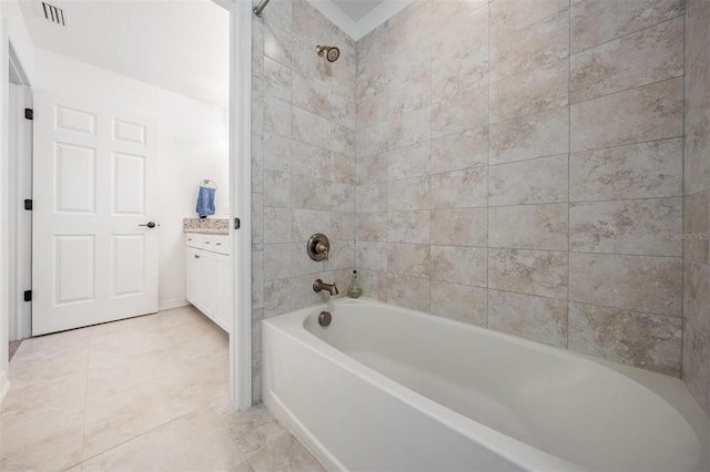 bathroom featuring visible vents, shower / bathing tub combination, and vanity