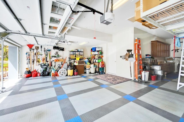 garage with a garage door opener