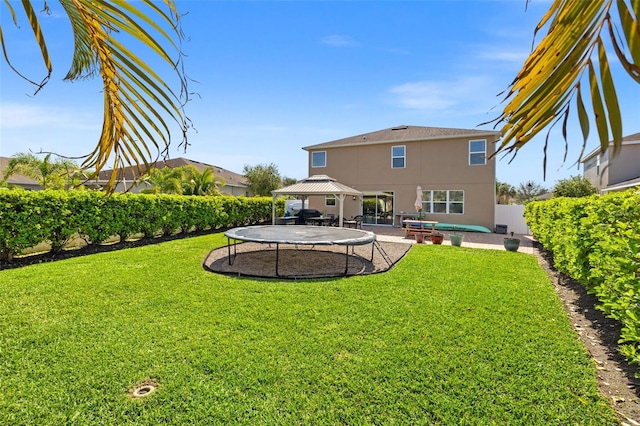 12225 Lake Blvd, New Port Richey, FL 34655 - back of property with a gazebo, stucco siding, and a trampoline