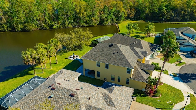 bird's eye view featuring a water view