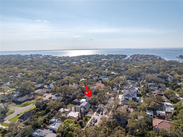 bird's eye view with a residential view and a water view