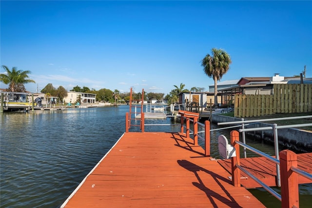 view of dock featuring a water view