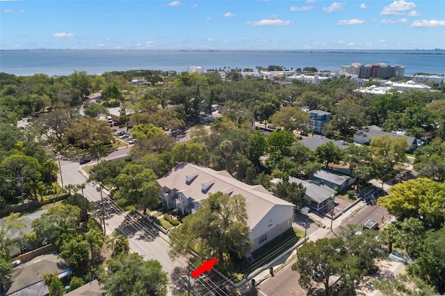 aerial view featuring a water view