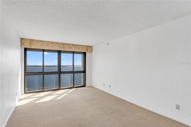 carpeted empty room with baseboards and a textured ceiling