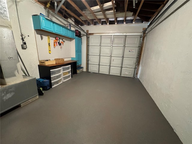 garage with a textured wall