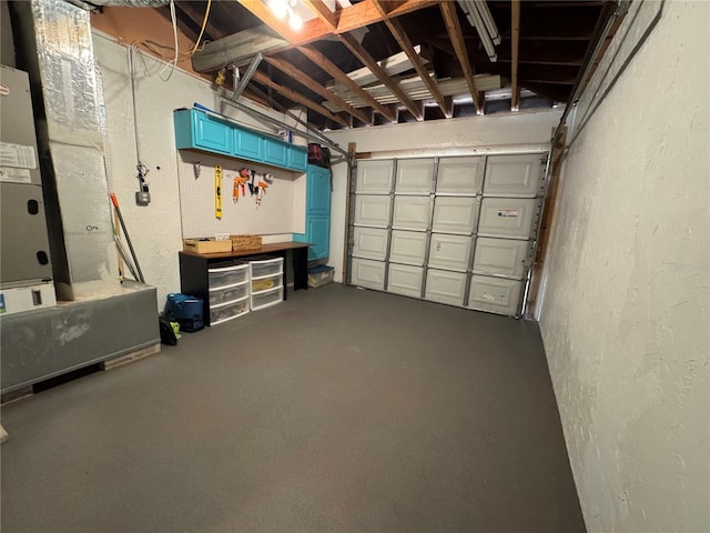 garage with a textured wall