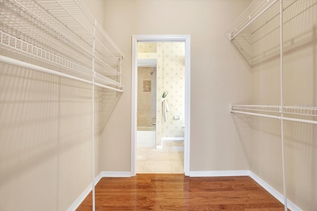 walk in closet featuring wood finished floors