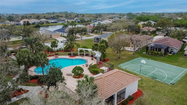 drone / aerial view with a residential view