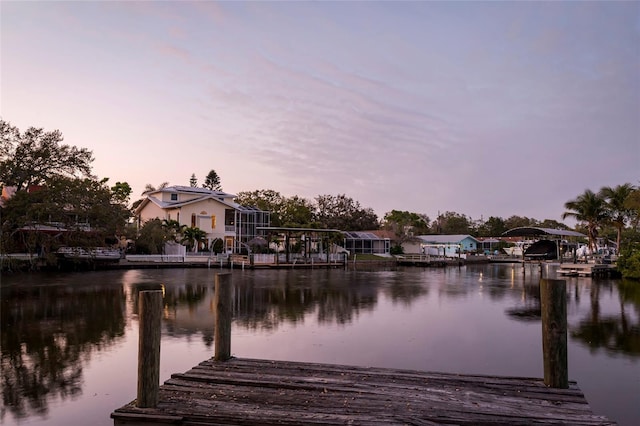 dock area with a water view