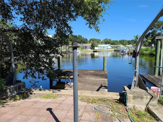 dock area with a water view