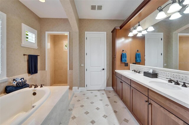 5616 Seagrass Pl, Apollo Beach, FL 33572 - bathroom with a bath, double vanity, a sink, and visible vents