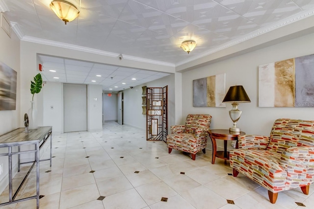 1460 Gulf Blvd Unit 506, Clearwater Beach, FL 33767 - sitting room with ornamental molding, recessed lighting, and tile patterned flooring