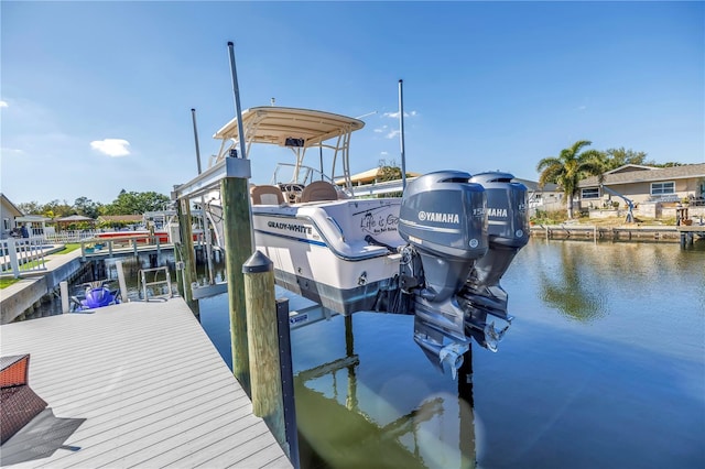 dock area featuring a water view and boat lift