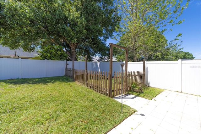 view of yard with a patio area and a fenced backyard