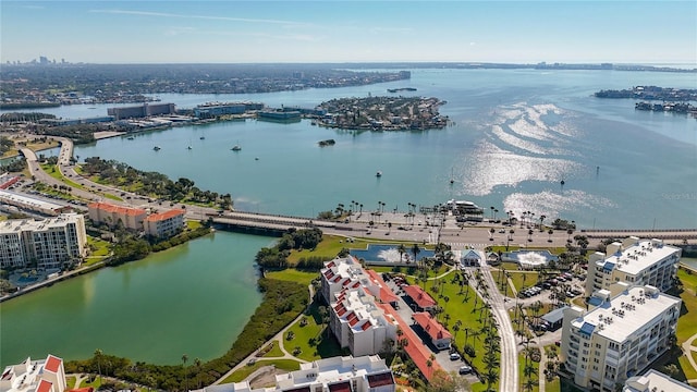 bird's eye view featuring a view of city and a water view