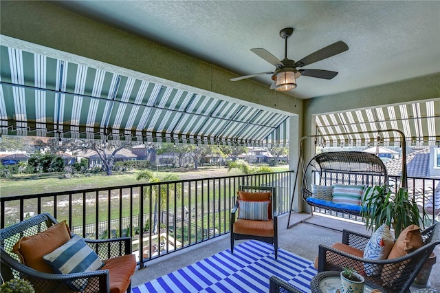 balcony with ceiling fan