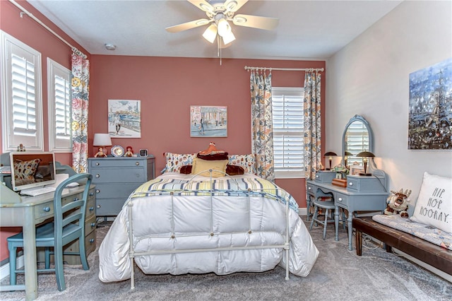 bedroom featuring carpet floors and ceiling fan