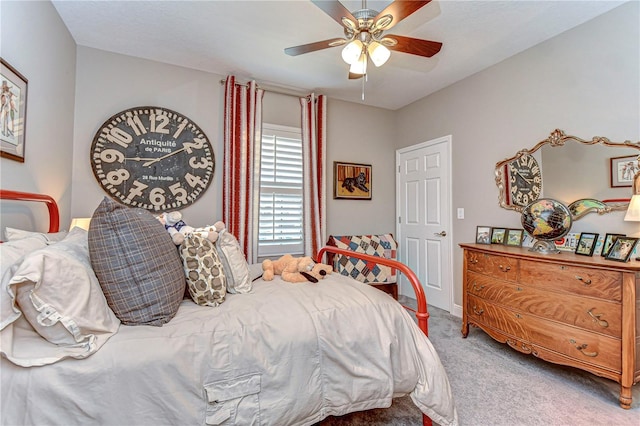 bedroom featuring a ceiling fan and carpet flooring