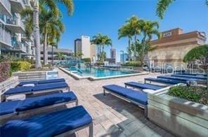 pool with a patio