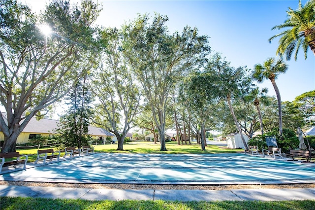 view of community featuring a lawn