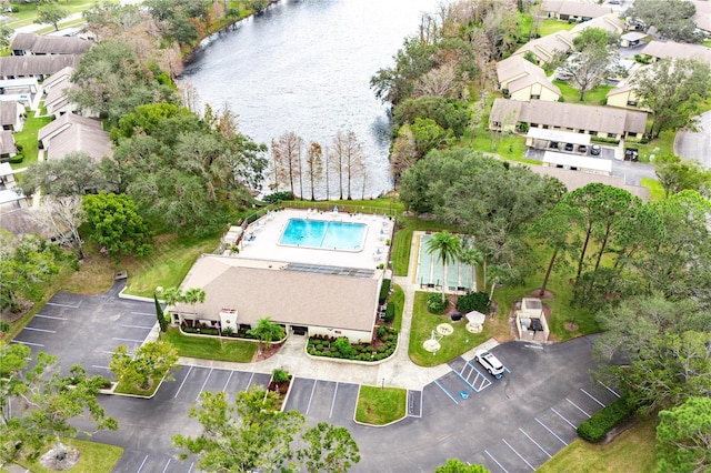 bird's eye view featuring a water view