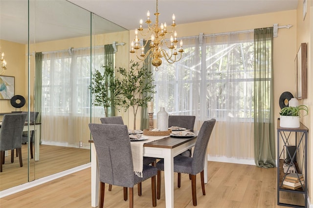 dining room with an inviting chandelier and wood finished floors