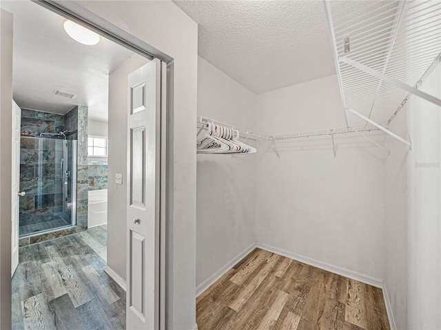 walk in closet with visible vents and wood finished floors