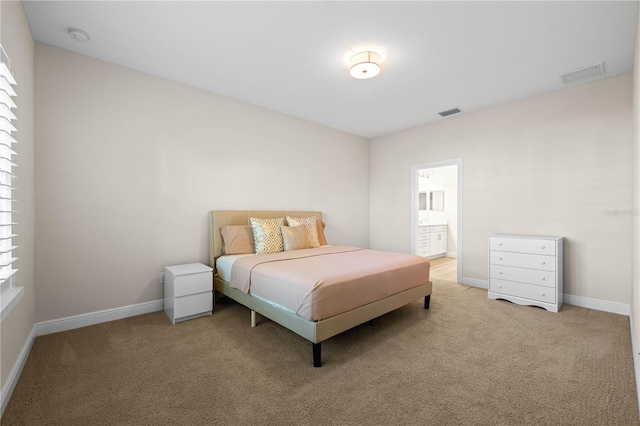 bedroom featuring carpet, visible vents, and baseboards