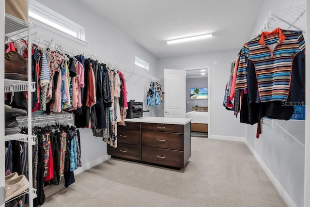 spacious closet with light carpet