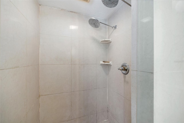 interior details featuring a tile shower